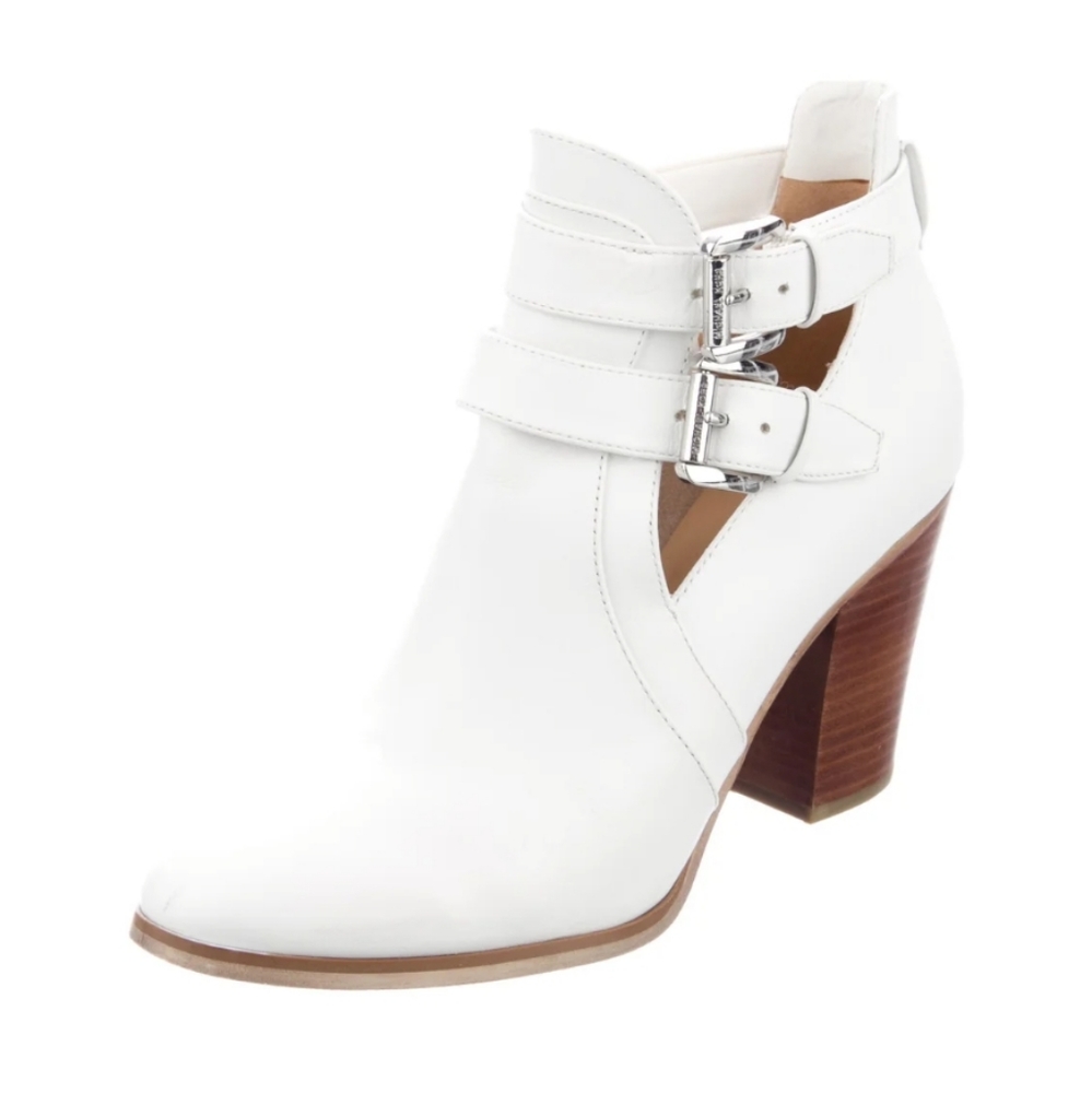 Michael Kors White Leather Block Heels Annkle Boots size 7